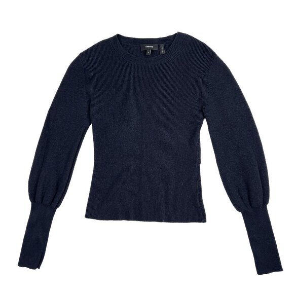 Theory Blouson Sleeve Cashmere Blend Rib Knit Crewneck Sweater Size P - NWOT - Picture 2 of 5
